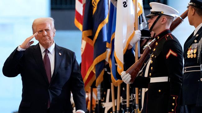 US President Donald Trump reviews the troops during his Inauguration ceremony in Emancipation Hall of the US Capitol. Picture: AFP