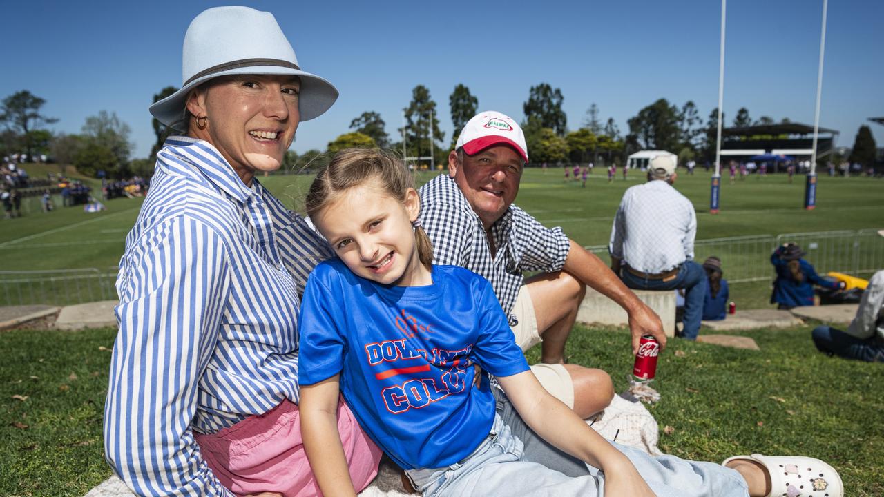 Downlands supporters (from left) Rachel, Sophia and Troy Qualischefski. Picture: Kevin Farmer