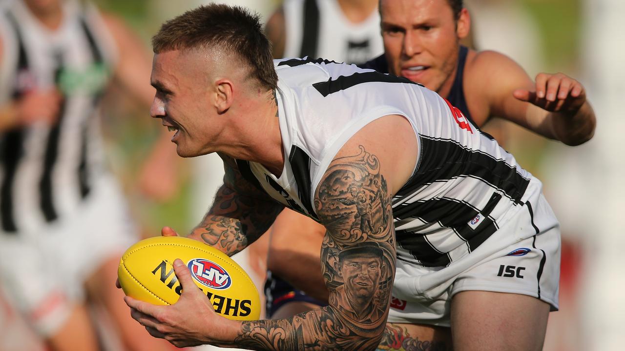 Dayne Beams on the move against Fremantle on Monday night.