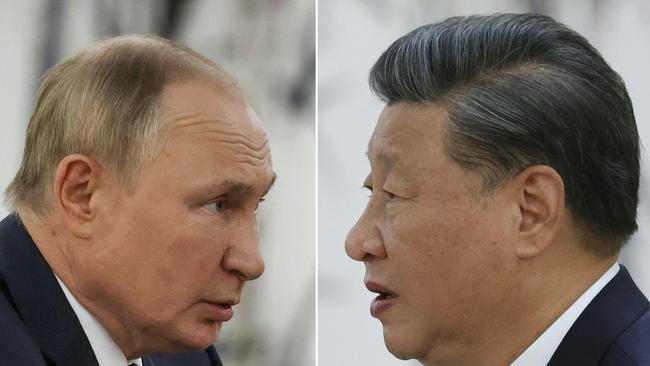 Russian President Vladimir Putin and China's President Xi Jinping during their meeting on the sidelines of the Shanghai Cooperation Organisation leaders' summit in Samarkand. Picture: AFP.