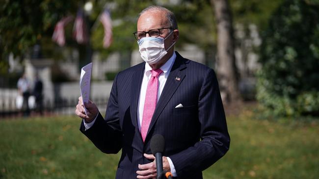 Director of the National Economic Council Larry Kudlow speaks to reporters. Picture: AFP.