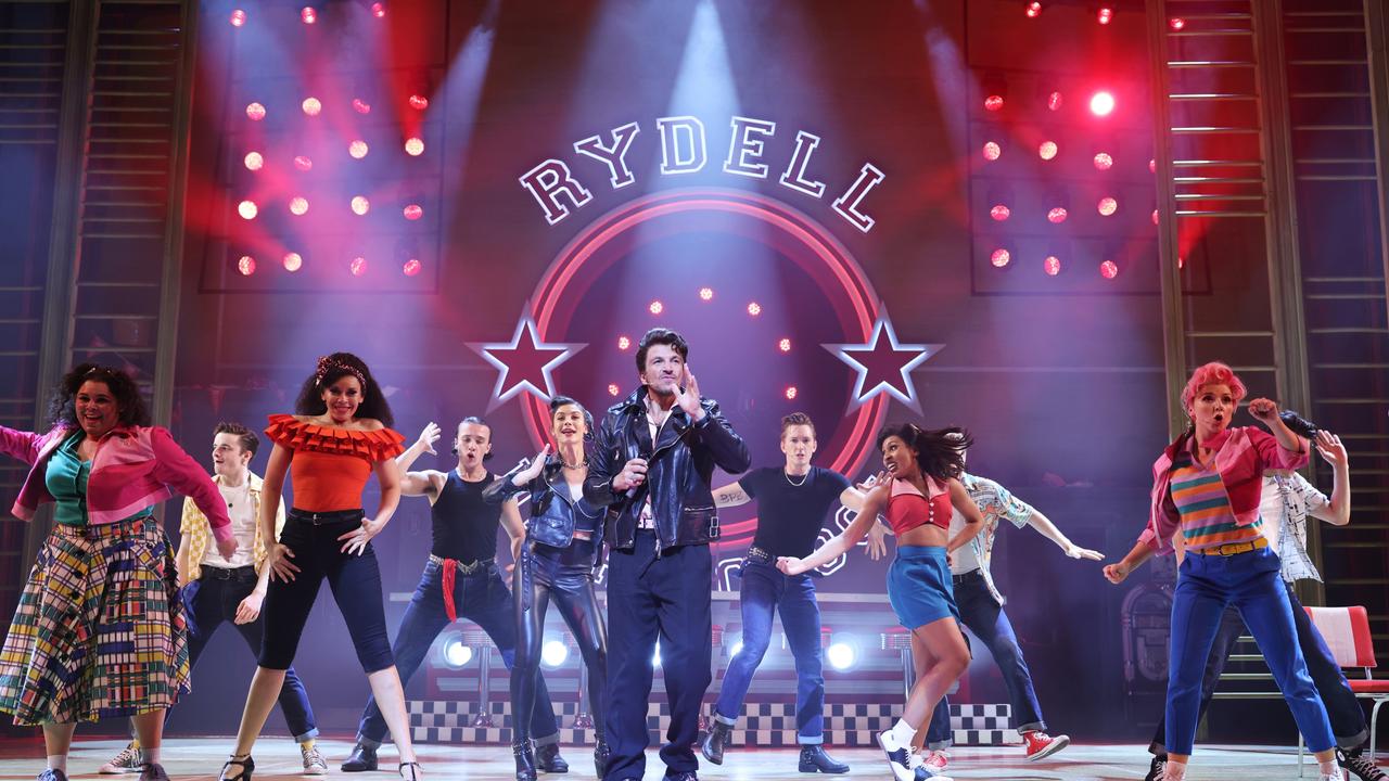 Peter Andre bows at the curtain call during the press night performance of "Grease The Musical" at the Dominion Theatre on May 17, 2022 in London. Picture: Getty