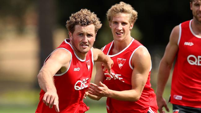 New draftees Will Gould and Dylan Stephens during Sydney Swans pre-season training. Picture. Phil Hillyard