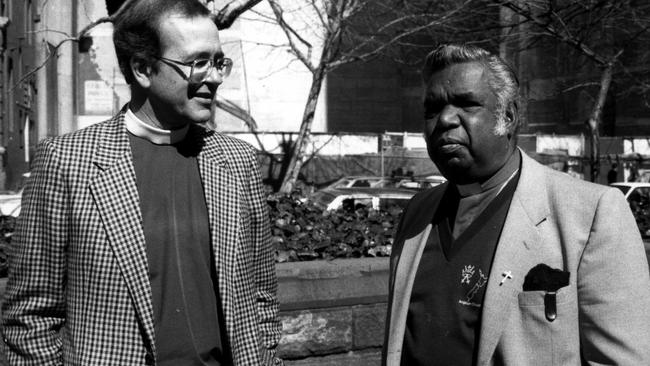 Aboriginal Anglican Bishop Arthur Malcolm [R] with the Dean of Sydney Boak Jobbins, in July 1992. Picture: supplied