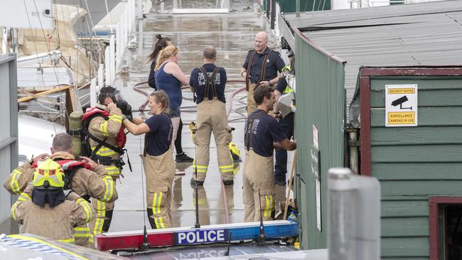 Emergency services respond to an incident at a boat yard involving an explosion at Gepp Parade, Derwent Park. Picture: Chris Kidd