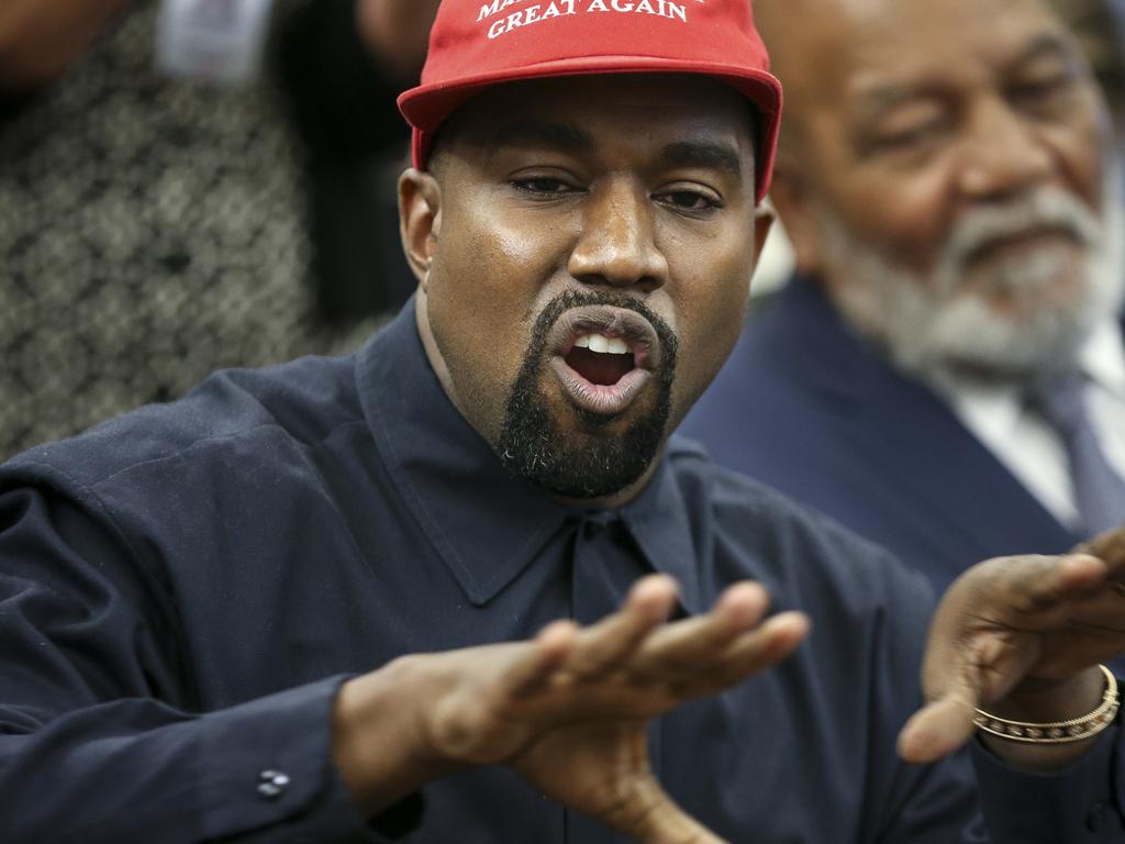 Kanye West’s outburst during a rally in South Carolina triggered his wife Kim Kardashian to file for divorce. Picture: Oliver Contreras/Pool/Getty Images