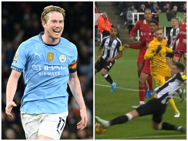 Kevin De Bruyne broke Manchester City's funk with a vintage display, while league leaders Liverpool suffered late heartbreak at Newcastle.