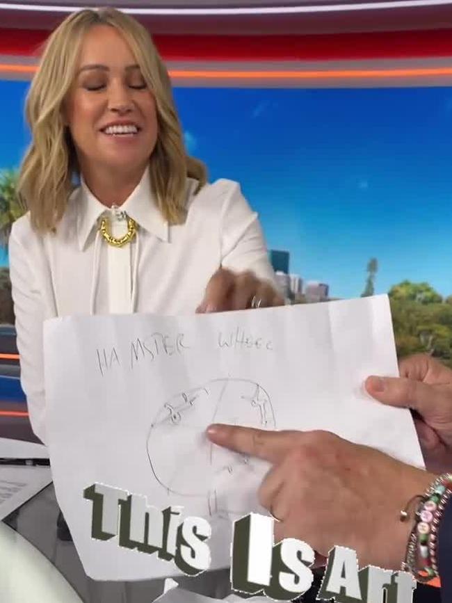 Leila McKinnon shows off Karl Stefanovic’s “graphics” this morning. Picture: Channel 9