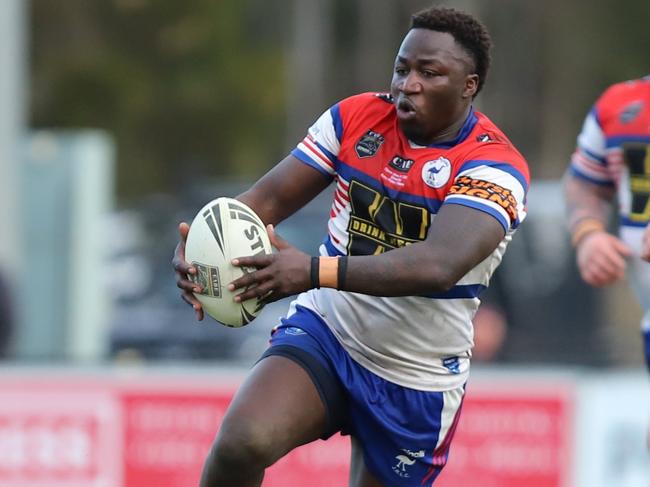 Geofery Duku celebrated the season opener with a try for Emu Plains. Picture: Steve Montgomery