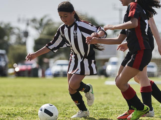 Riverland versus Port in the Year 6 Country/Metro Soccer SAPSASA at Barratt Reserve in West Beach, Thursday, Sept. 2, 2021. Picture: MATT LOXTON