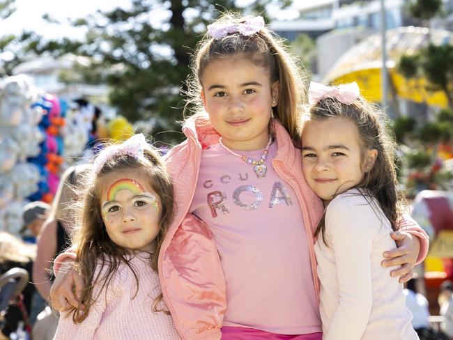 Isla, 4, Grace 8 and Isabelle, 6, at CronullaFest at Cronulla on the 09/09/2023 Picture: Daily Telegraph/ Monique Harmer