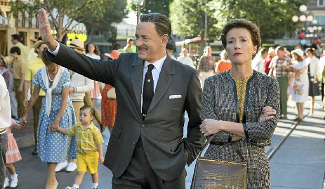 ON SET: Tom Hanks and Emma Thompson in a scene from the movie Saving Mr Banks. The film recreates the Allora homestead in which author Helen Lyndon Goff grew up. Picture: Francois Duhamel