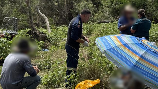 A man in his 20s waits to be airlifted to Sunshine Coast University Hospital after his leg was pinned beneath a crash quad bike in the South Burnett on Monday, March 17.