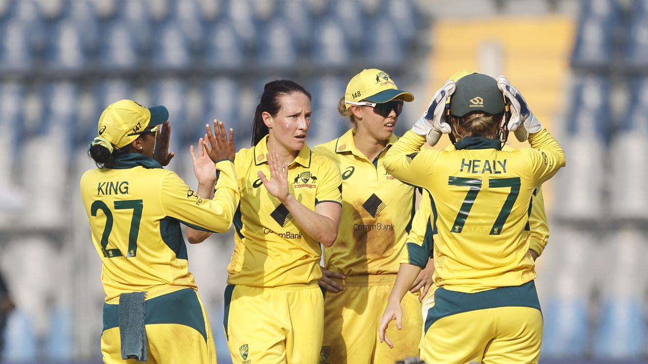 Senior Australian swing bowler Megan Schutt is in the frame for selection in the third ODI after missing the previous game with a quad complaint. Picture: Pankaj Nangia / Getty Images