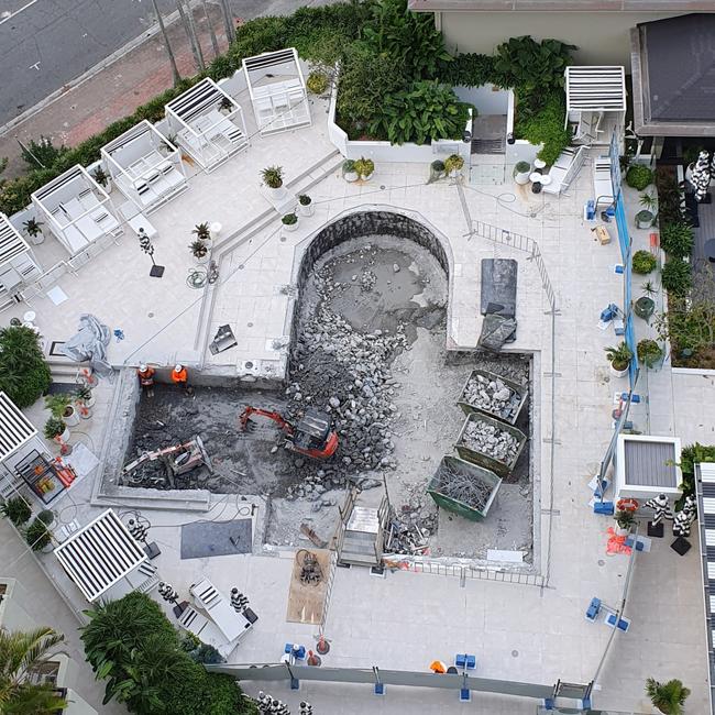 Building works at the QT hotel pool in Surfers Paradise.