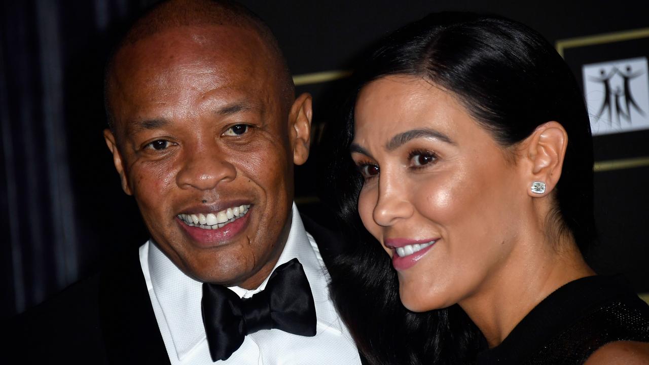 Dr. Dre (L) and estranged wife Nicole Young in 2018. Picture: Frazer Harrison/Getty