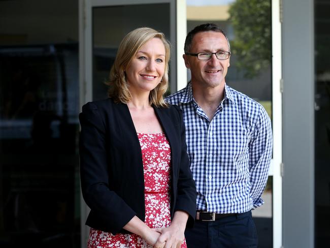 Australian Greens leader Richard Di Natale with Queensland senator Larissa Waters foreshadow their plan on the Gold Coast yesterday. Pic: Adam Head