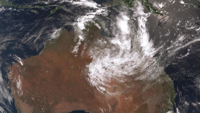 A NASA satellite image provided by BOM showing the tropical low currently hanging over North Queensland.