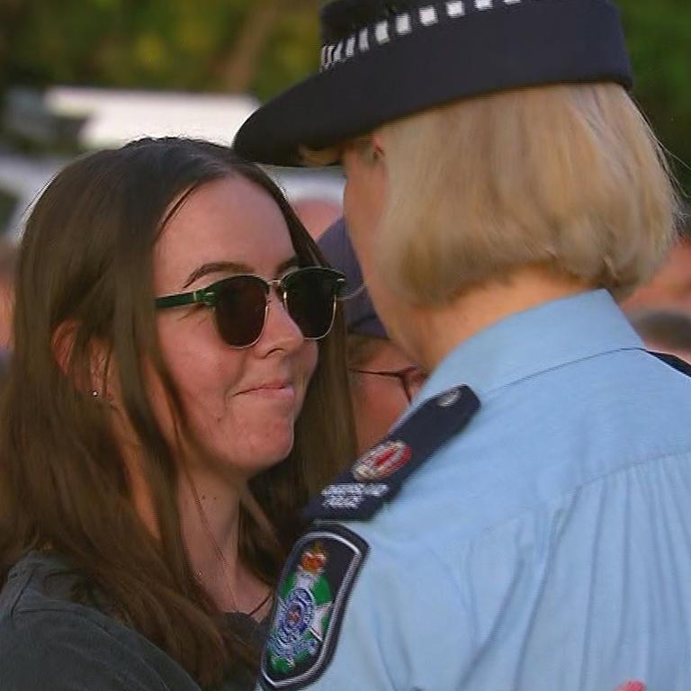 Constable Keely Brough is embraced by Assistant Commissioner Charysse Pond. Picture Nine News