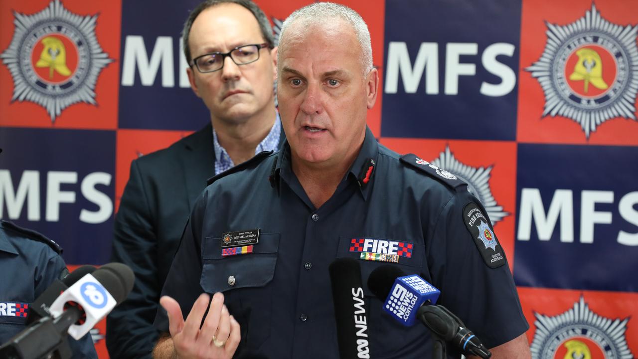 Emergency Services Minister Corey Wingard behind Chief Officer Michael Morgan during a press conference about PFAS in December 2018. Picture: Dean Martin/AAP