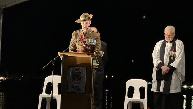 Lieutenant Colonel Justin Robinson addressed the crown at Southport and delivered the Anzac Requiem.