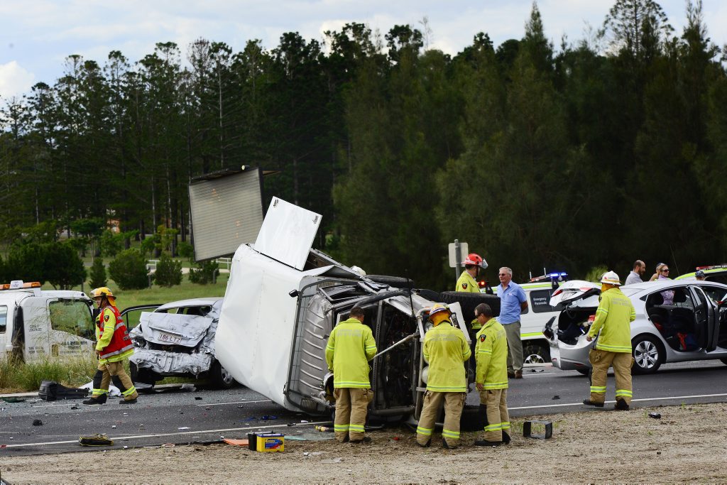 A accident involving several vehicles on the Warrego Highway at Hatton Vale. Photo: David Nielsen / The Queensland Times. Picture: David Nielsen