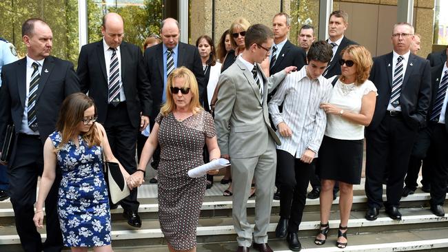 Family and friends of NSW police officer Bryson Anderson. Picture: AAP