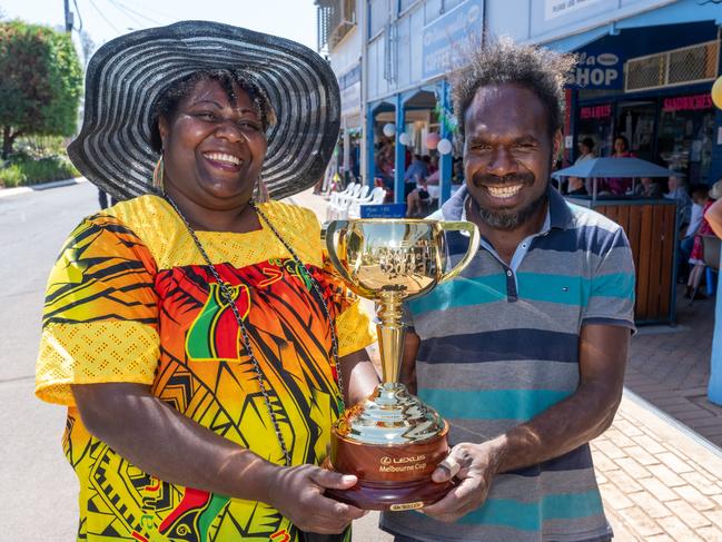 Cunnamulla, QLD: Local residents excitedly welcome the Cup to the town centre. Picture: Jay Town.