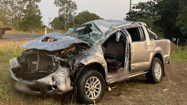 A man has died after a ute rolled on the Bruce Highway at Sarina on November 1, 2023. Picture: Janessa Ekert