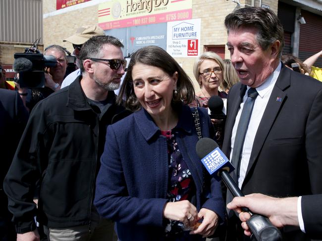 Former NSW Premier Gladys Berejiklian and former MP Ray Williams leaving the Cabramatta Moon Festival. Picture: Jonathan Ng