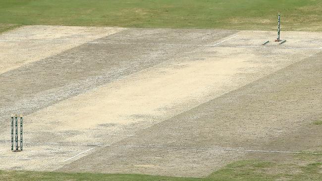 The Dubai pitch at the end of the day’s play yesterday. Photo: Getty Images