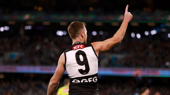 Gray celebrates a goal in a 2022 showdown against the Crows. (Photo by James Elsby/AFL Photos via Getty Images)