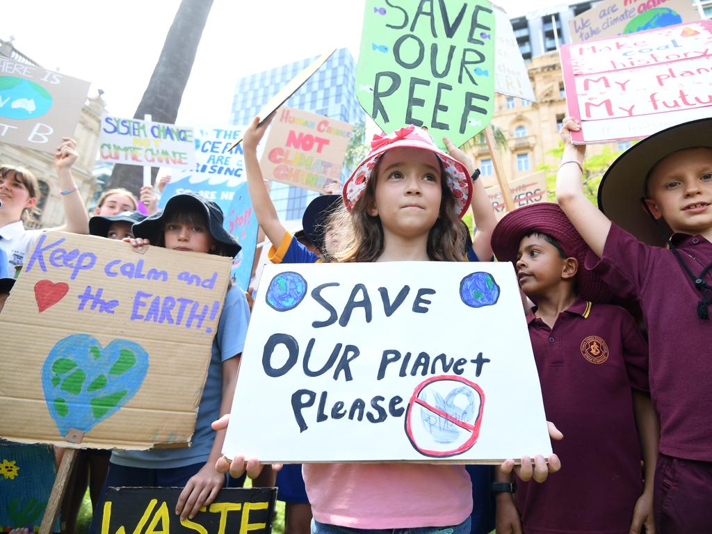 School students rally against climate change in Brisbane CBD. Picture: AAP/Dan Peled