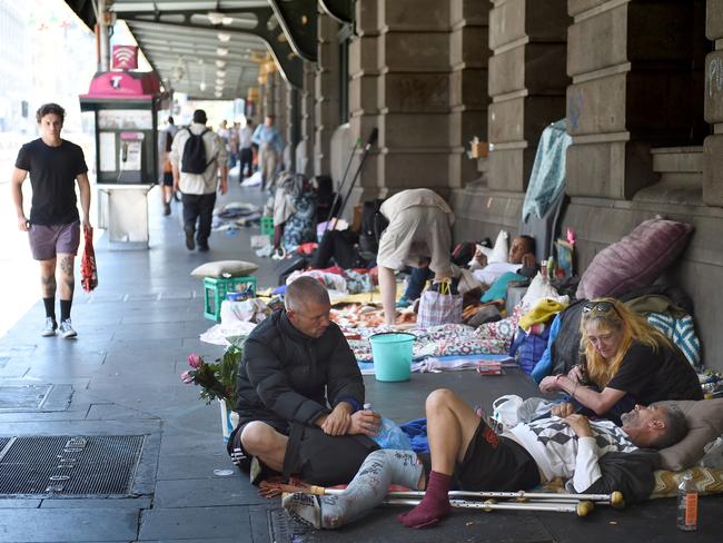 The scene outside Flinders Street Station last week. Picture: Nicole Garmston