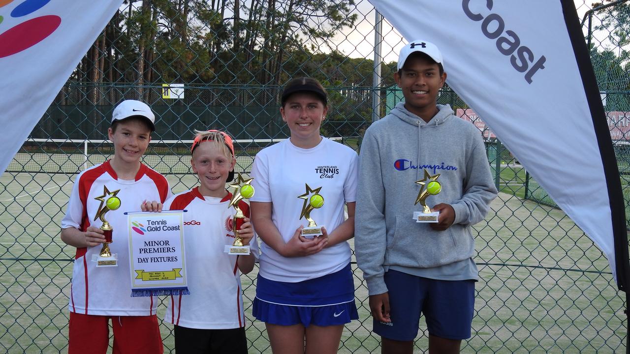 Tennis Gold Coast winners (from left to right): Reave Gehling, Jack Hart, Crystal Palliser, Jake Thomas. Pic: Supplied.