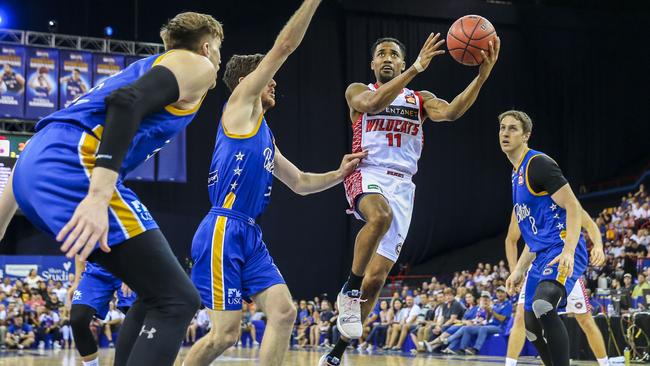 Bryce Cotton drives to the basket during the Wildcats’ semi-final victory. Picture: AAP