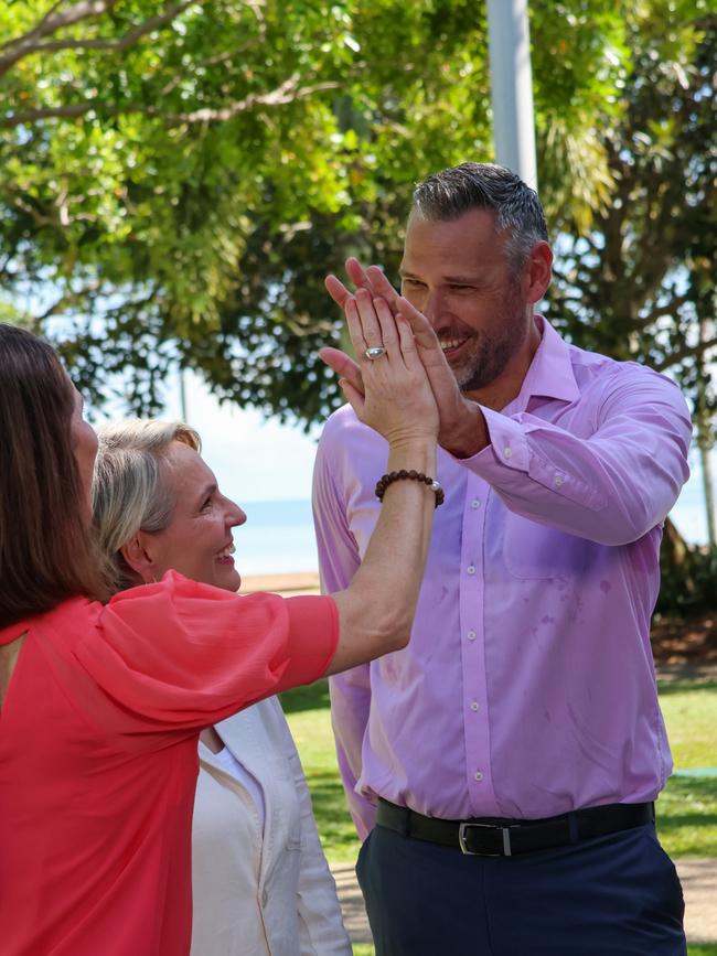 Cairns Mayor Amy Eden, Minister for the Environment and Water Tanya Plibersek, and Labor Party candidate for Leichhardt Matt Smith celebrate an additional 87.5m in Federal funding to ensure Cairns future water supply. Photo Lani Sprague