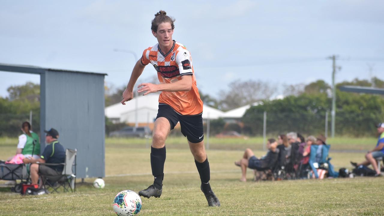 Zane Hill in the Whitsundays and Magpies under-15/16s clash at the Mackay football fields, August 21, 2021. Picture: Matthew Forrest