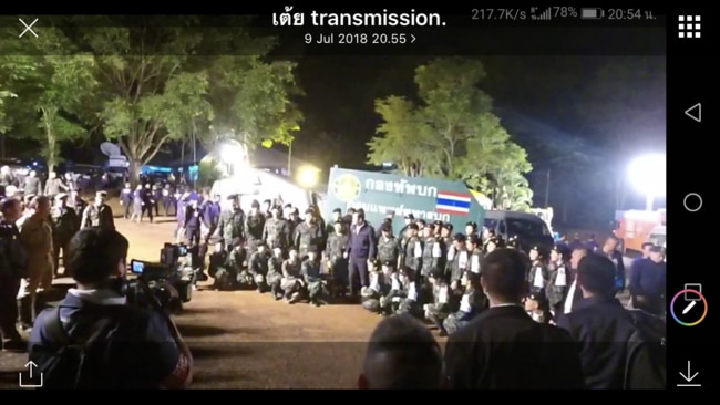 Thai PM Prayut Chan-ocha with rescue workers. Picture: Supplied.