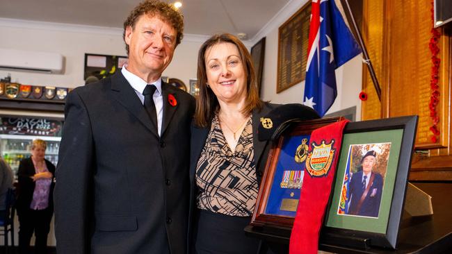 Barry Dawson and Emma Sampson at the Port Noarlunga Christies Beach RSL. They are the children of Derek Dawson, an English Normandy WWII veteran who settled in Adelaide in 1967. Port Noarlunga, Wednesday, January 4, 2023. (The Advertiser/ Morgan Sette)