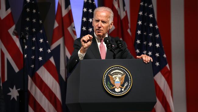 Then US vice-president Joe Biden delivers a speech on US-Australia relations in Sydney in 2016. Picture: Adam Taylor