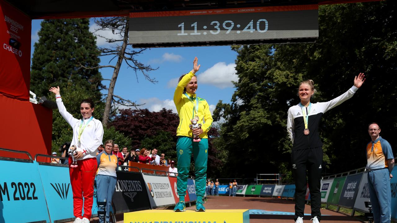 Grace Brown at the top of the podium.