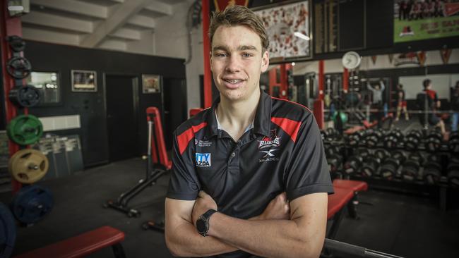 Riley Thilthorpe pictured in the West Adelaide Football Club gym ahead of the Under-17 NAB All Stars match at the MCG on Saturday. Picture: Roy VanDerVegt/APP