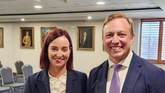 Ms Lauga (left, pictured with former Queensland premier Steven Miles) reported the incident to police and said she checked into hospital – where she said tests confirmed the presence of drugs she did not take. Picture: Instagram