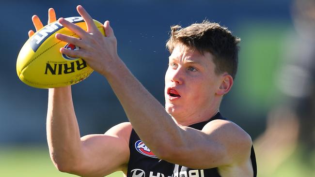 Sam Walsh had a heavy collision with teammate Tom De Koning at Carlton’s training camp.