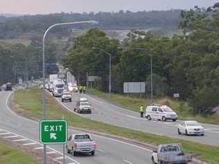 The left lane of the Warrego Highway heading east is closed. Picture: Contributed