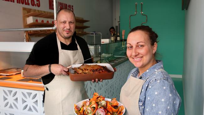 Natalie Albany and Kosta Karakitsios at Chicken &amp; Pig in Pirie St. Photo: Calum Robertson