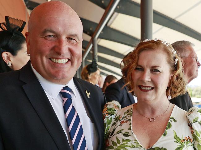 David Elliott and his wife Nicole relax at the Golden Eagle at Rosehill Gardens Racecourse on Saturday. Picture: Tim Hunter