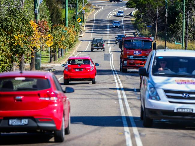 Traffic on Memorial Ave Kellyville. Kellyville, Friday, May 18th 2018. Generic traffic shots of Memorial Ave and Windsor Rd for a story about the liability of the area with increased density and population. (AAP Image / Angelo Velardo)