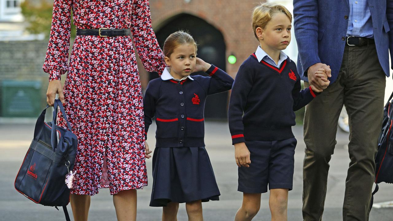 Princess Charlotte looked all grown up in her new school uniform as she started school today. Picture: AP.